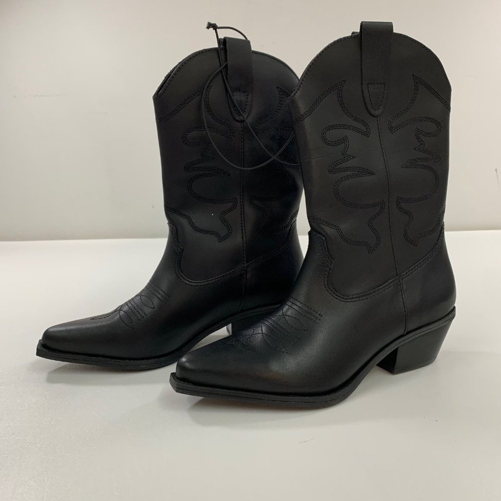 Steve Madden Women's Shoe 7 Black Leather Western Boot US 7